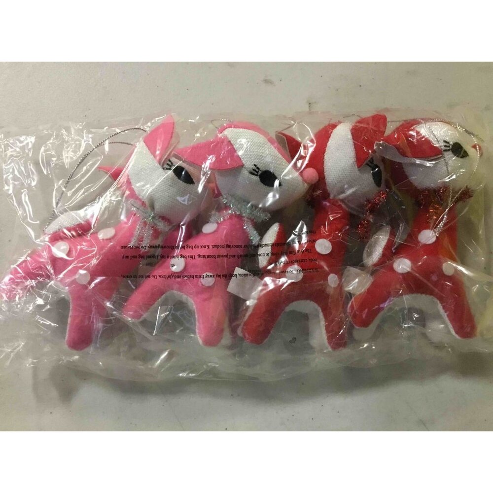 Target Wondershop Retro Deer Plush Pink Red Christmas Ornament Set of 4 - Picture 2 of 2